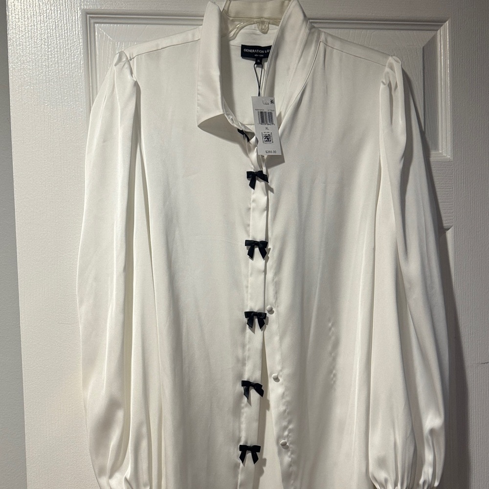 Oscar de la Renta White Blouse with Black Accents